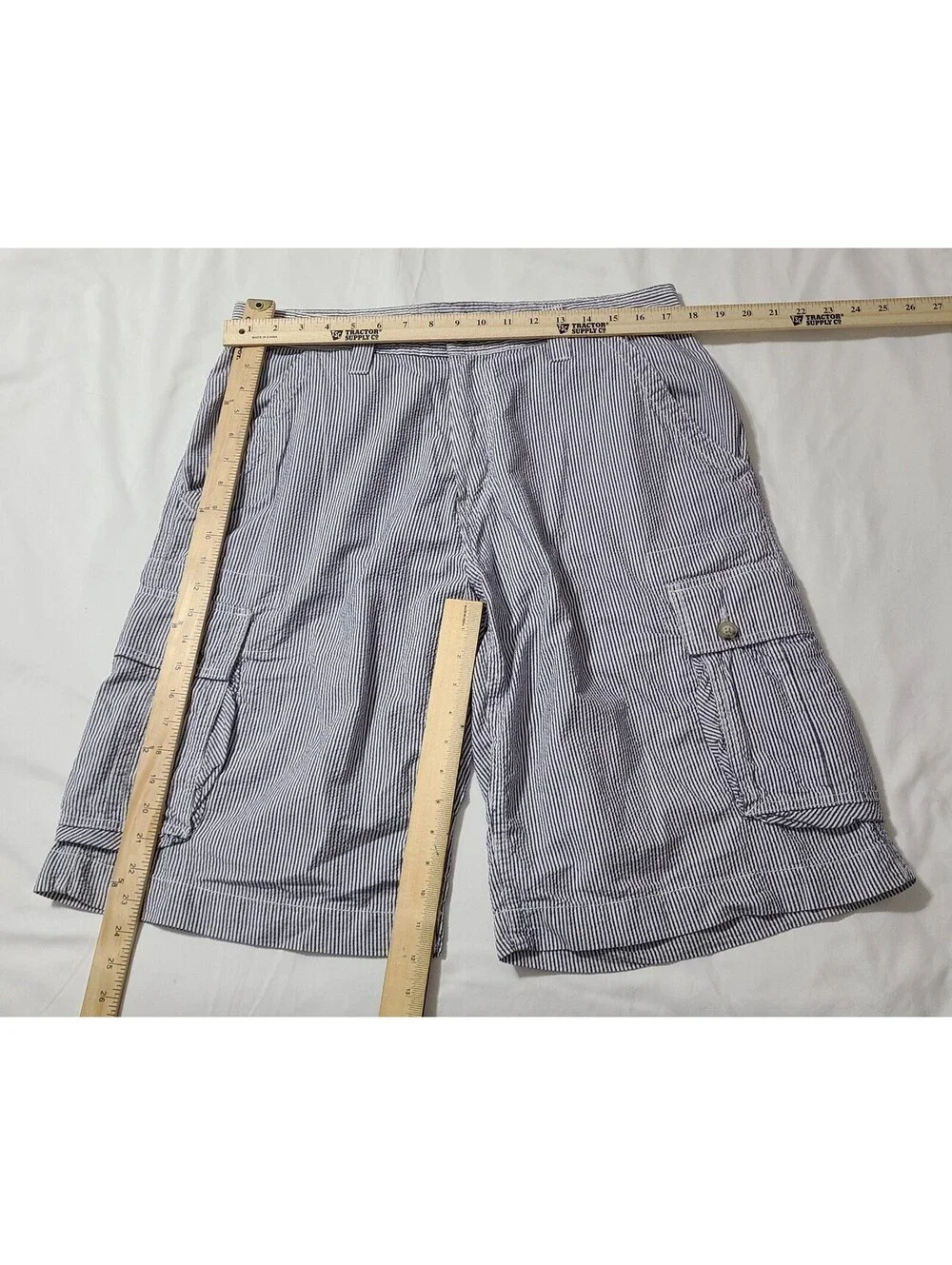 Seersucker Bermuda Shorts Mens Sz 34 Large Blue White Striped Summer Coastal EUC